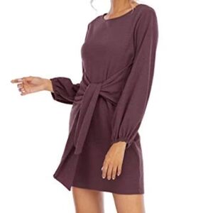 Tie Waist Wrap Dress Purple Size XL | Long Sleeve Midi | Modest Business Casual